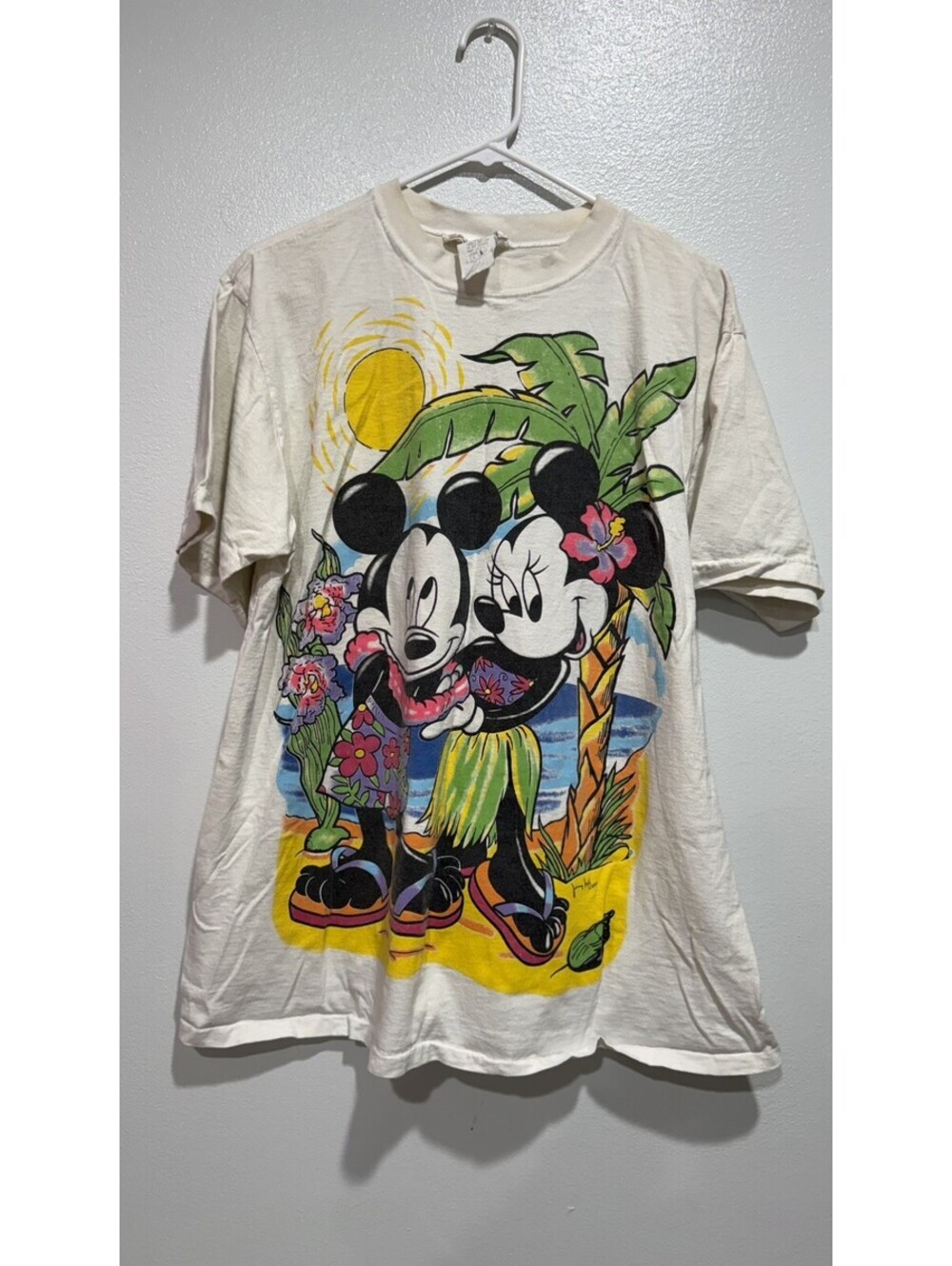 Vintage 90s Jerry Leigh Mickey & Minnie Mouse Hawaii Style Tshirt Size Medium